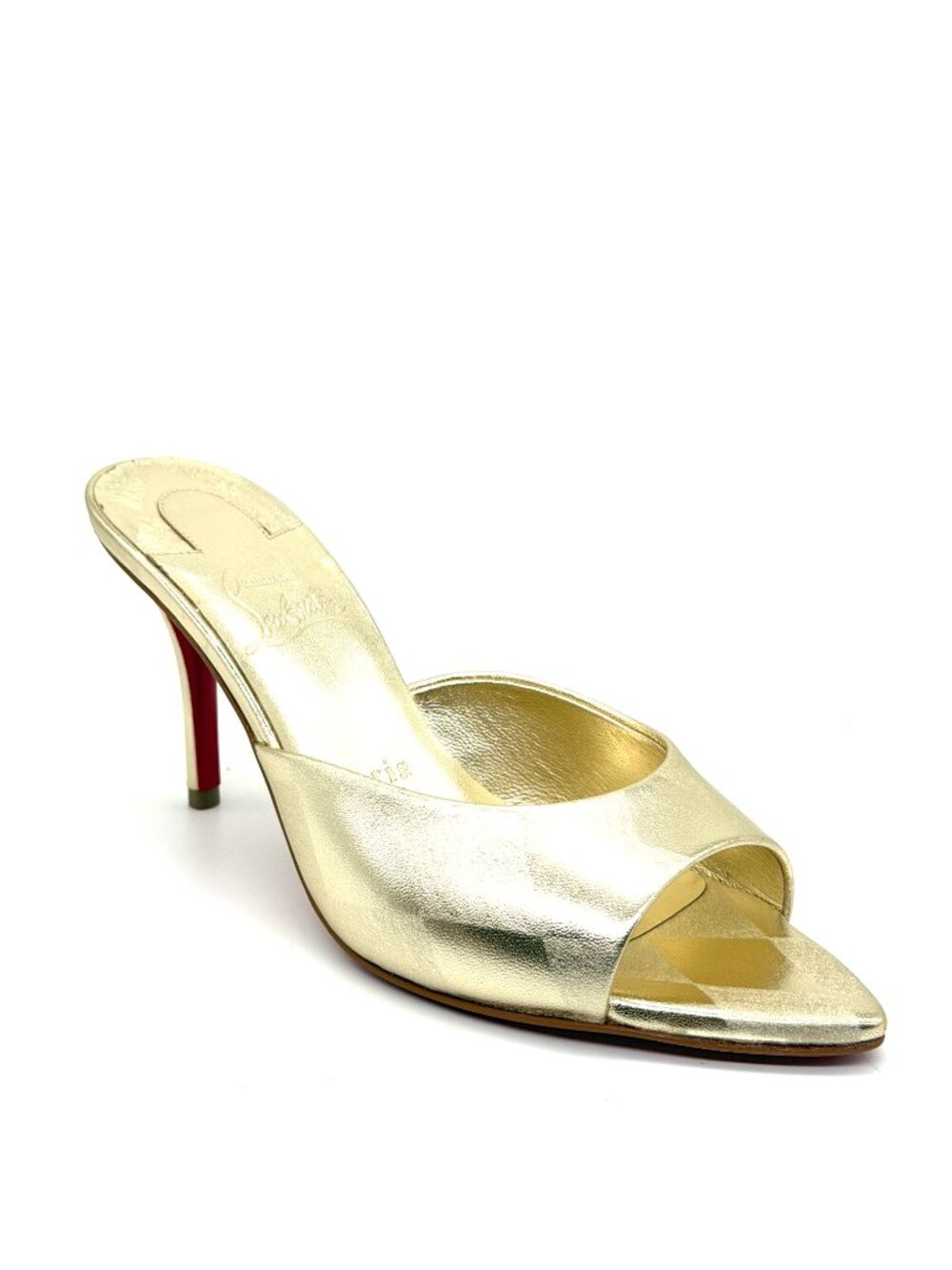 Christian Louboutin MISS Z MULE 80 Metallic Leather Sandals Heels Gold - Picture 10 of 16